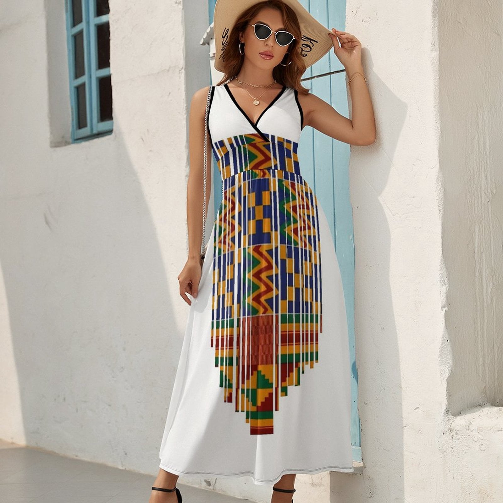 green black and white maxi dress Stripped Black And White Maxi Dress