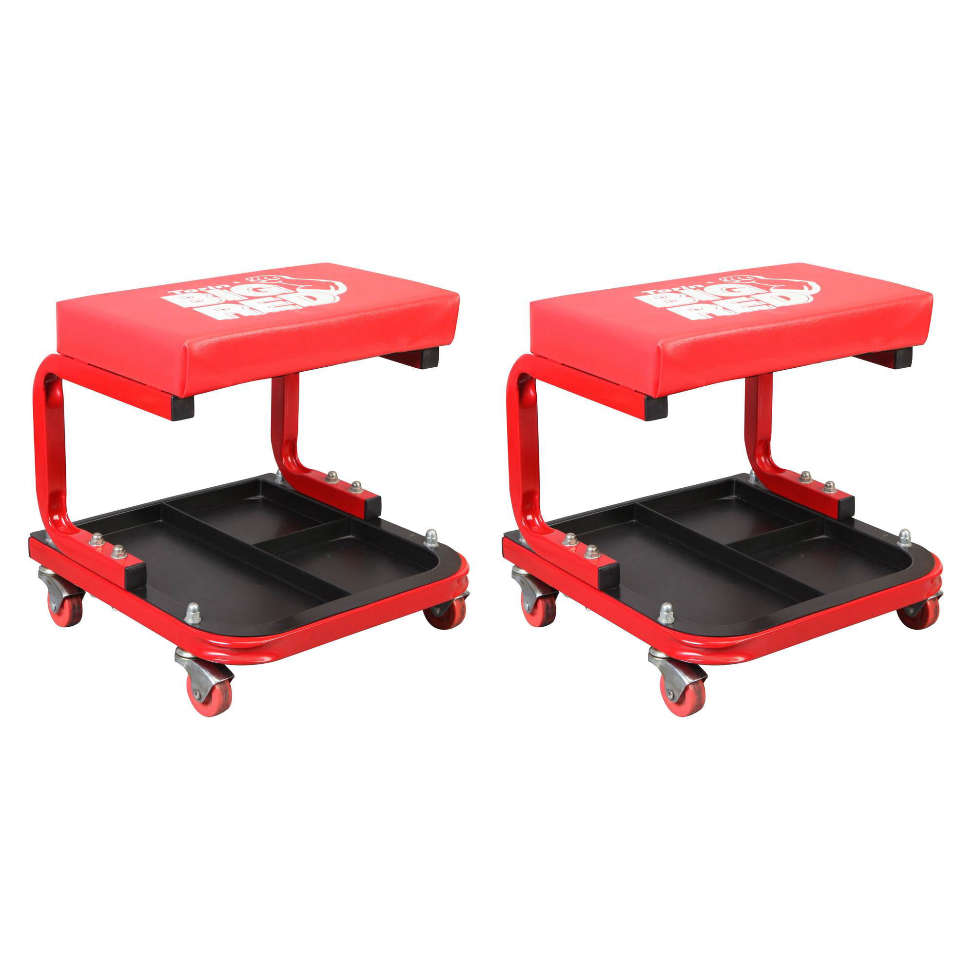 2 Pack Torin Rolling Creeper Padded Mechanic Stool Tool Tray Red 