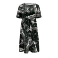 thumbnail image 4 of QJUHUNG Robe Midi à Manches Courtes Imprimée Florale Hawaïenne pour Femmes Robe Fluide avec Poches Tenue de Plage Ample, 4 of 5