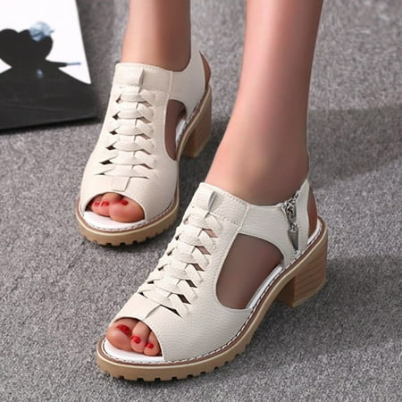 

PhoneSoap New Roman Women s Sandals With Thick Heel And Hollow Middle Heel In Summer Beige
