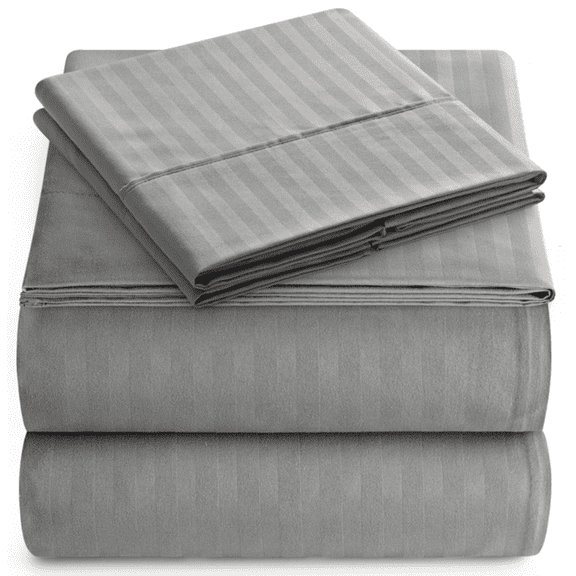 Elaine Karen Bedding Set with Flat Sheet, Fitted Bed Sheet & Pillowcases, King Gray