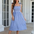thumbnail image 4 of Women Summer Square Neck Chiffon Suspender Dress Plaid Lace Up Swing Flowy Dress for Holiday and Vocation, 4 of 7