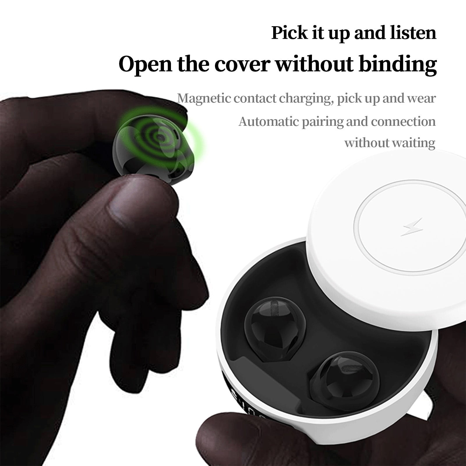 Bluetooth Headphones True Wireless Earbuds 60H Playback LED Power Display Earphones with Wireless Charging Case IPX5 Waterproof in-Ear Earbuds with Mic for TV Smart Phone Laptop Computer Sports,Black