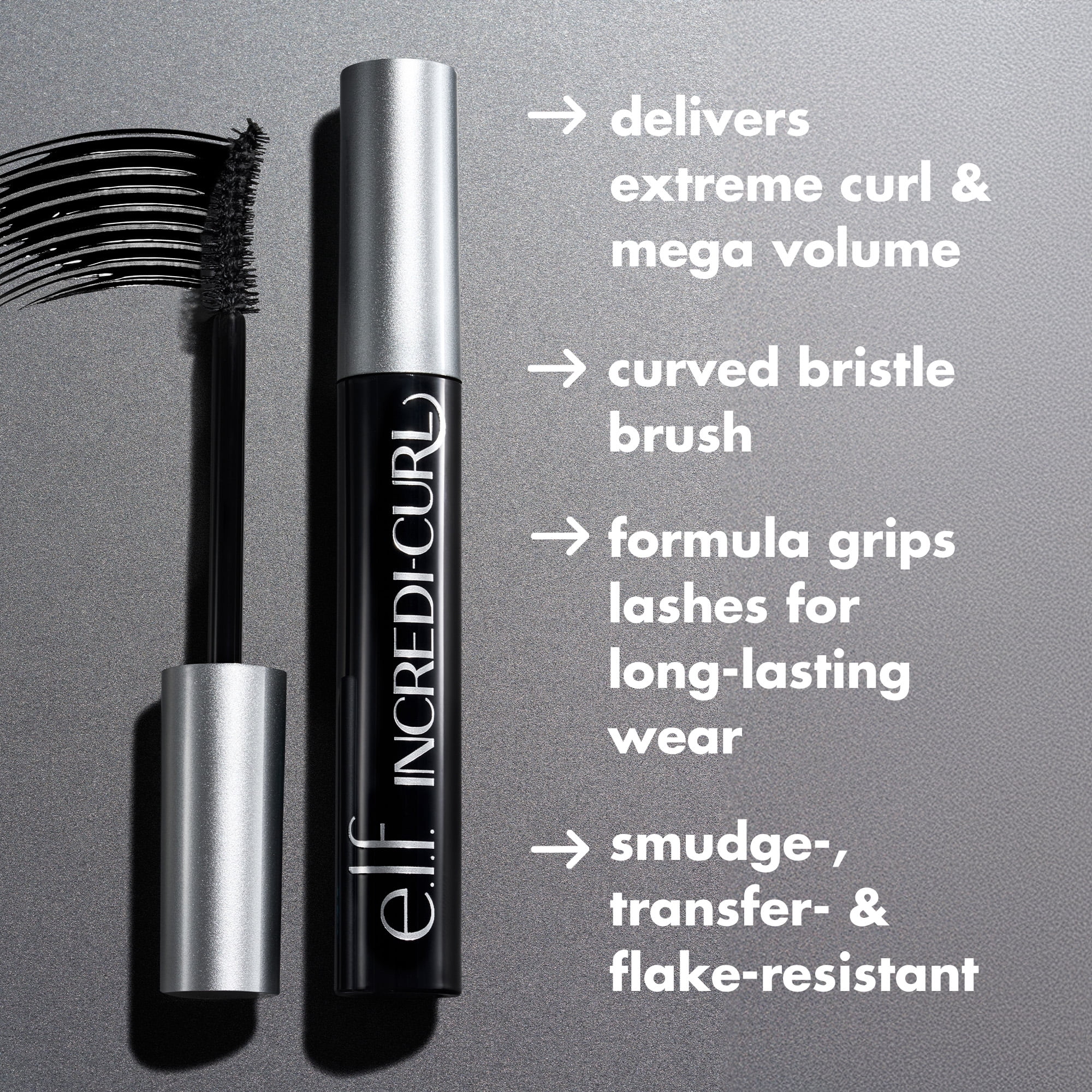 e.l.f. Incredi-Curl Curling & Volumizing Mascara, Pitch Black, 0.32oz