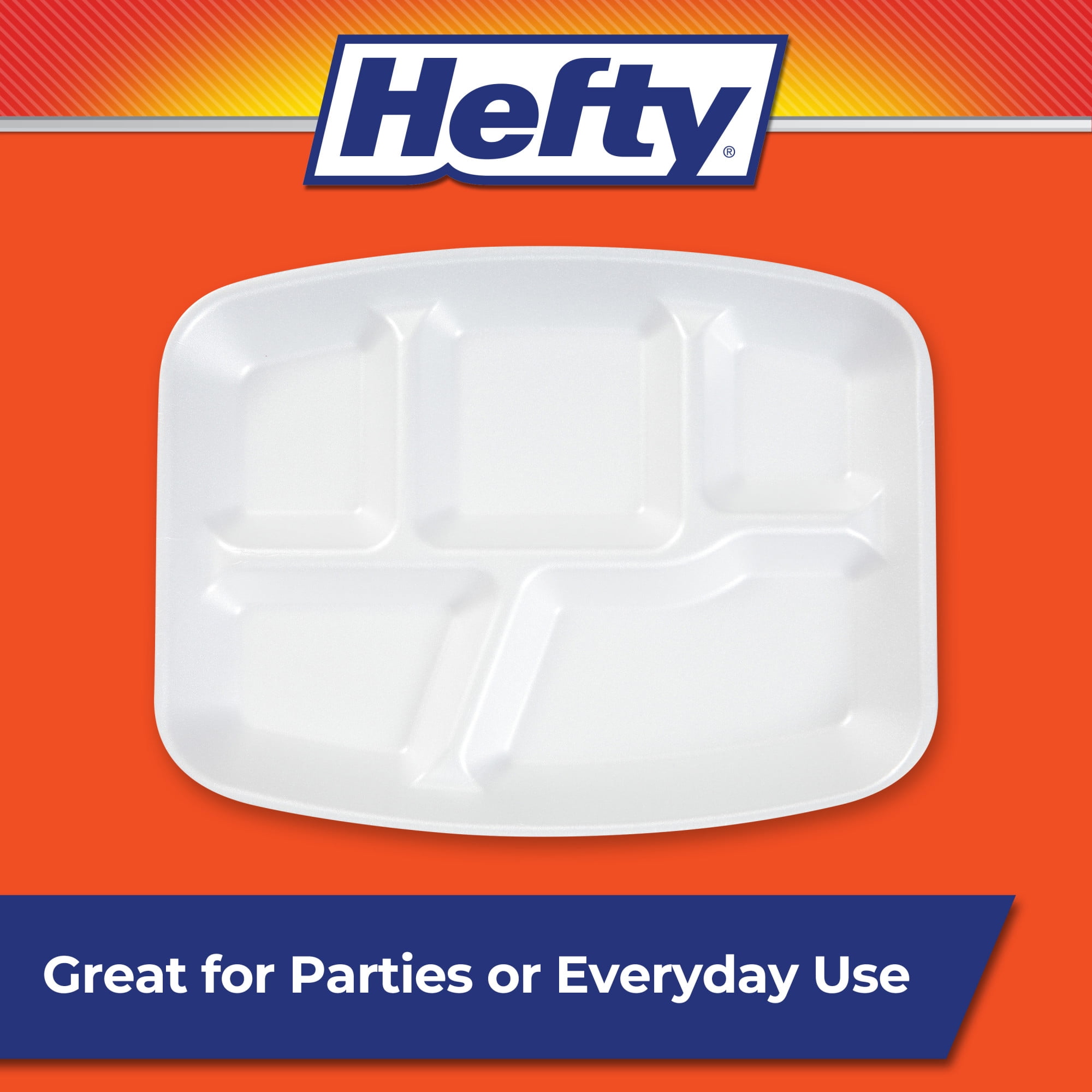 Hefty Everyday Soak Proof Compartment Foam Trays, 9 x 11 inches, 40 Count