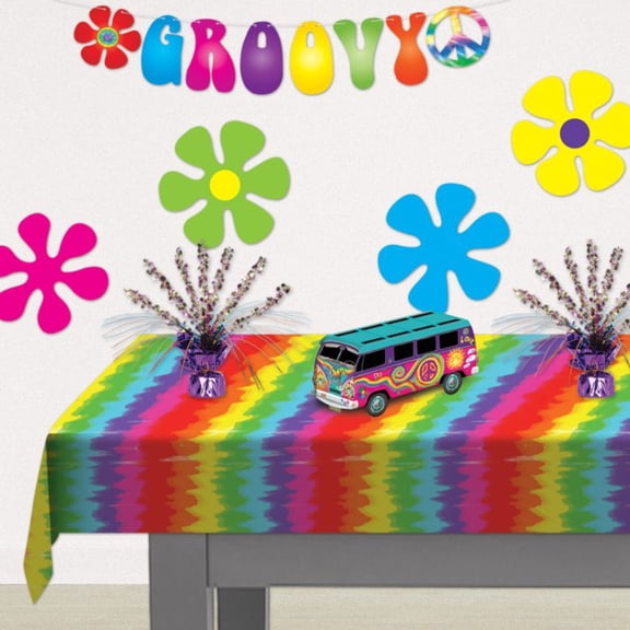 Party Central Club Pack of 12 Vibrantly Colored Tie-Dyed Rectangular Tablecovers 54" x 108''