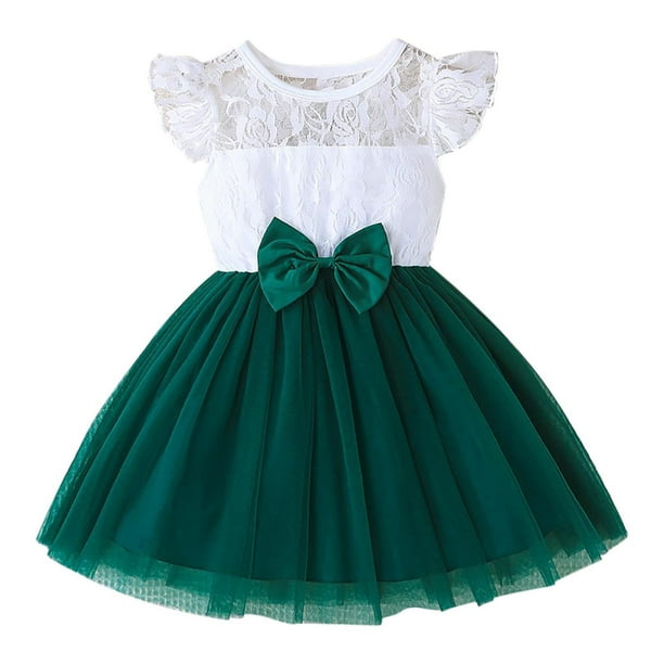 Odeerbi 2-8 Años Niñas Color Bloque Encaje Tul Vestido Manga de Ruffle Cintura Arco Vestido de Princesa de Línea A Para La Boda Cumpleaños