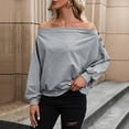 thumbnail image 2 of mihongmao Women Summer Fashion Skew Collar Long Sleeve T-Shirt Top Blouse Pullover,3/4 Length Sleeve Womens Tops Gray L, 2 of 3