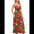 thumbnail image 3 of Vestido de Verano 2025 para Mujer, con Estampado Floral, Lazo Frontal, Tirantes Finos, Informal, Bohemio, , Suelto, Rojo, Talla S, 3 of 6