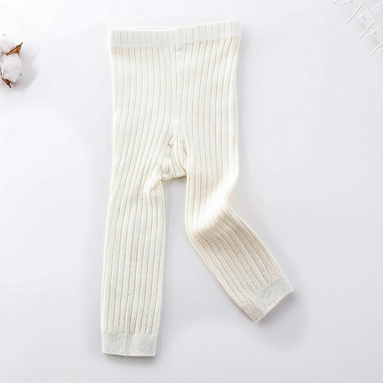 Actoyo Girls Toddler Baby Basic Ribbed Knit Leggings Footless Tights Kids  Little Girls Bottom Long Pants White 3-5 Years