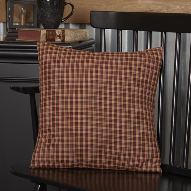 Deep Red Primitive Bedding Antique Patch Cotton Plaid Square 16x16