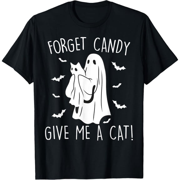 Premium model-Unisex-100% cotton-Funny Halloween Cat Ghost Forget Candy Give Me Cat Halloween T-Shirt for Men Women