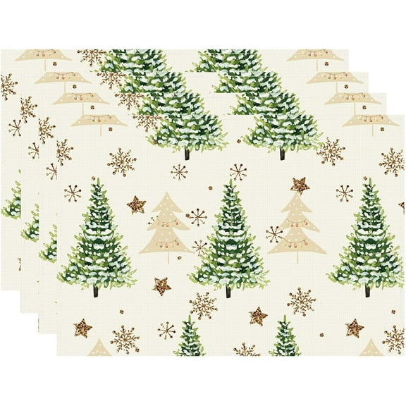 Christmas Trees Little Stars Snowflakes Winter Xmas Cloth Placemats Set of 4 Table Mats Table Decorations 12x18 Inch
