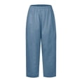 thumbnail image 3 of TRUBKH Women Linen Pants Straight Leg Trousers Long Trousers Drop Crotch Harem Pants Balloon Pants Summer Trousers with Pockets Paperbag Pant Ruffle Pants Women Summer Pants for Women Blue 5XL, 3 of 4