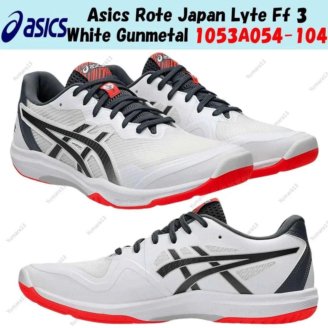 Asics Rote Japan Lyte Ff 3 White Gunmetal 1053A054-104 Men's Size