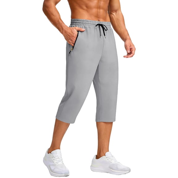 BVnarty Men's Capri Pants Ice Silk Solid Color Casual Below The Knee Lightweight Bermuda Shorts with Elastic Drawstring Waist and Zipper Pocket Gray XL