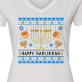thumbnail image 4 of Inktastic Happy Hanukkah Sweater Style Design with Menorah and Dreidel Women's V-Neck T-Shirt, 4 of 5
