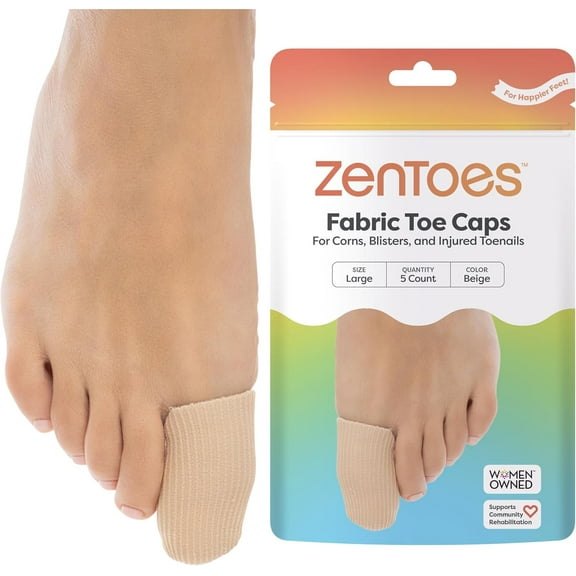 ZenToes 5 pack Toe Caps Closed Toe Fabric Sleeve Protectors with Gel Lining