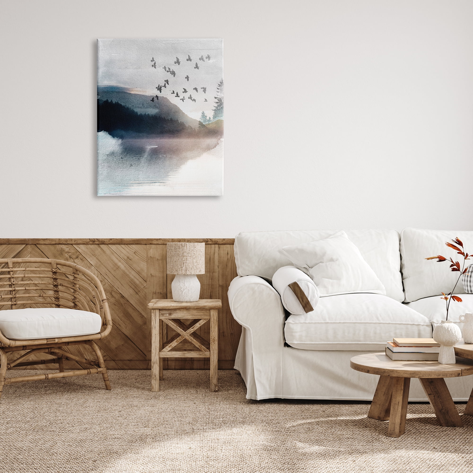 Stupell Industries Abstract Birds Over Lake Nature Painting Gallery Wrapped Canvas Print Wall Art, 30 x 40
