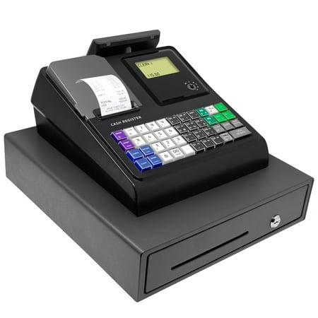 Easy To Use Cash Register, 4650 Lookups 50 Dept 50 Clerks, Quick Load Thermal Printer, Strong Cash and Coin Drawer, Black
