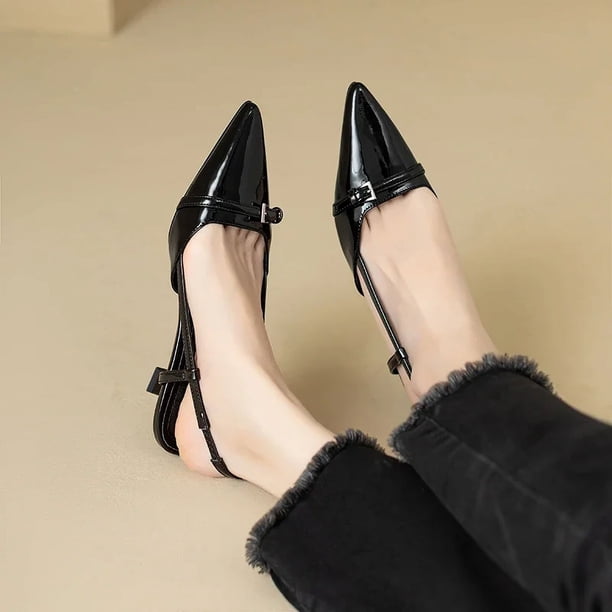 Sandalias de tacón medio sexis con punta estrecha, sandalias de charol para fiesta, sandalias de gladiador para mujer, zapatillas de vestir con talón descubierto