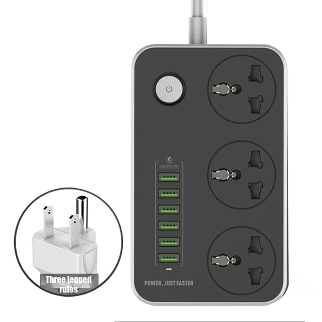 Universal Power Strip Enchufe de cable de extensión de escritorio para teléfono de oficina en casa Enchufe de EE. UU. De 3 pines 6 USB Vogacara HA002567-00