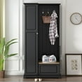 thumbnail image 3 of UBesGoo Entryway Hall Tree with Shoe Storage Bench & Coat Rack, 1-Door Wardrobe Bedroom Armoire for Apartment Hallway Mudroom Living Room, Espresso, 3 of 19