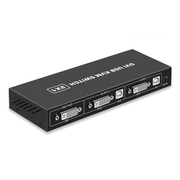 USB 2 In 1Out DVI KVM Docking Station Selector Printer Sharing Hub Monitor Adapter KVM Converter Cables
