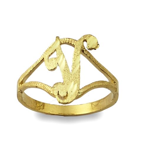 Lovebling Lovebling 10k Yellow Gold Ladies Cursive Alphabet Initial Ring V 10 Walmart Com Walmart Com