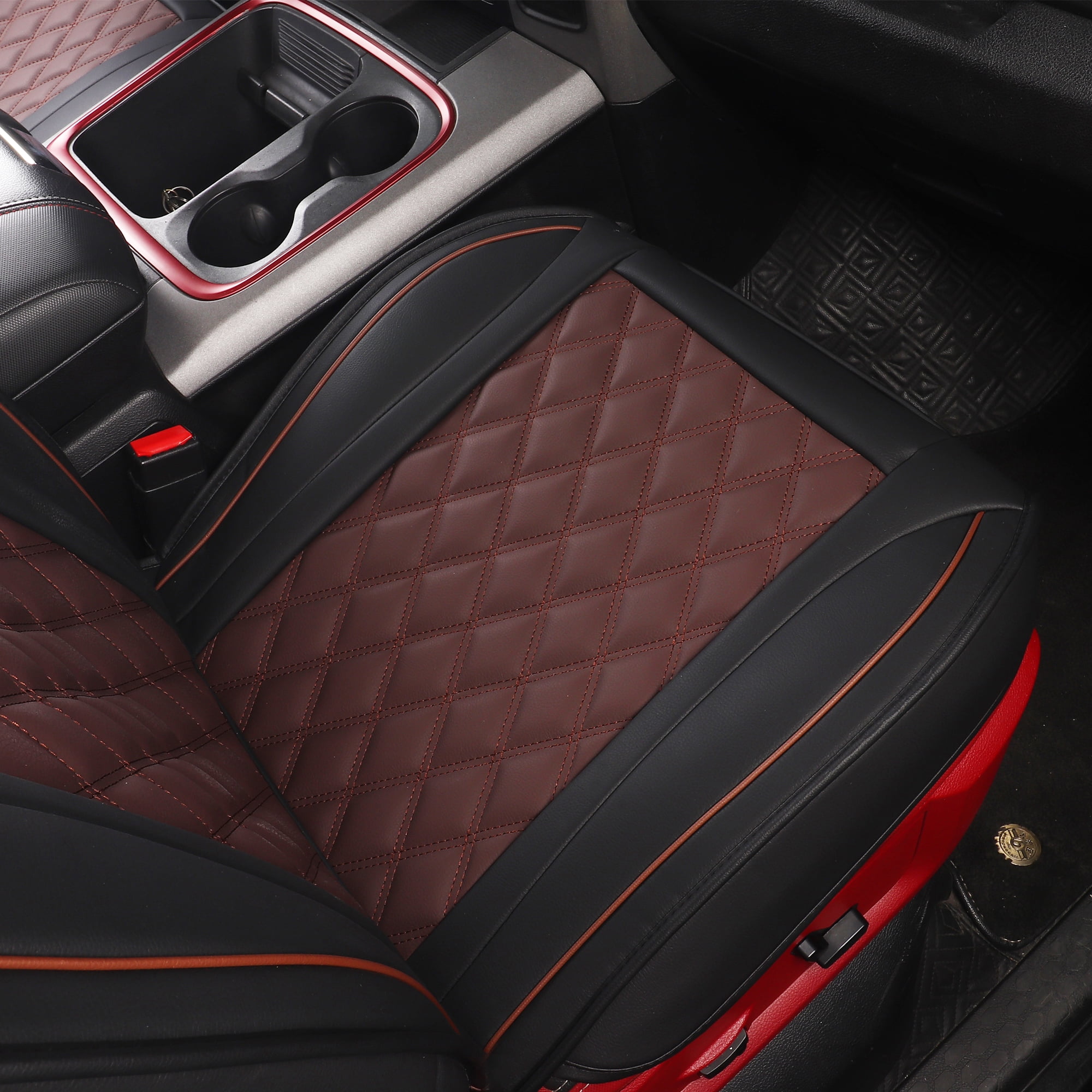 JOJOBAY Car Seat Covers for Dodge Ram,Fit 2009-2026 1500/2500/3500 HD Pick-up Truck,Crew,Regular,Quad,Mega Cab,Waterproof Synthetic Leather Seat Covers(5PCS-Full Set,Black-Brown)
