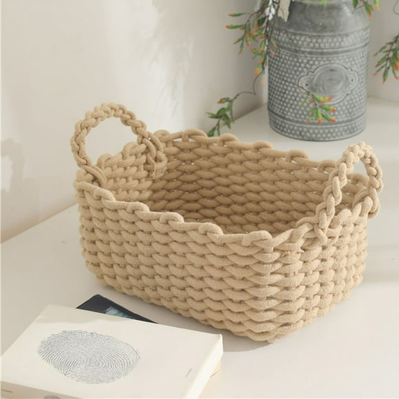 Storage Basket Cotton Rope, Desktop Snack Storage, Woven Utility Box, for Home office, Compact 12x8x6 Inches, Multi-Purpose Sundries Holder, Fabric Container, Decorative Storage Solution JACSZPA