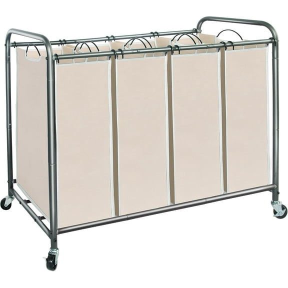 Laundry Sorter 4 Section, 47.8 Gal (181 L) Laundry Hamper with Wheels, Clothes Divider Basket Sorter, Clothes Separator Hamper Cart with Wheels and Removable Bags, Gray