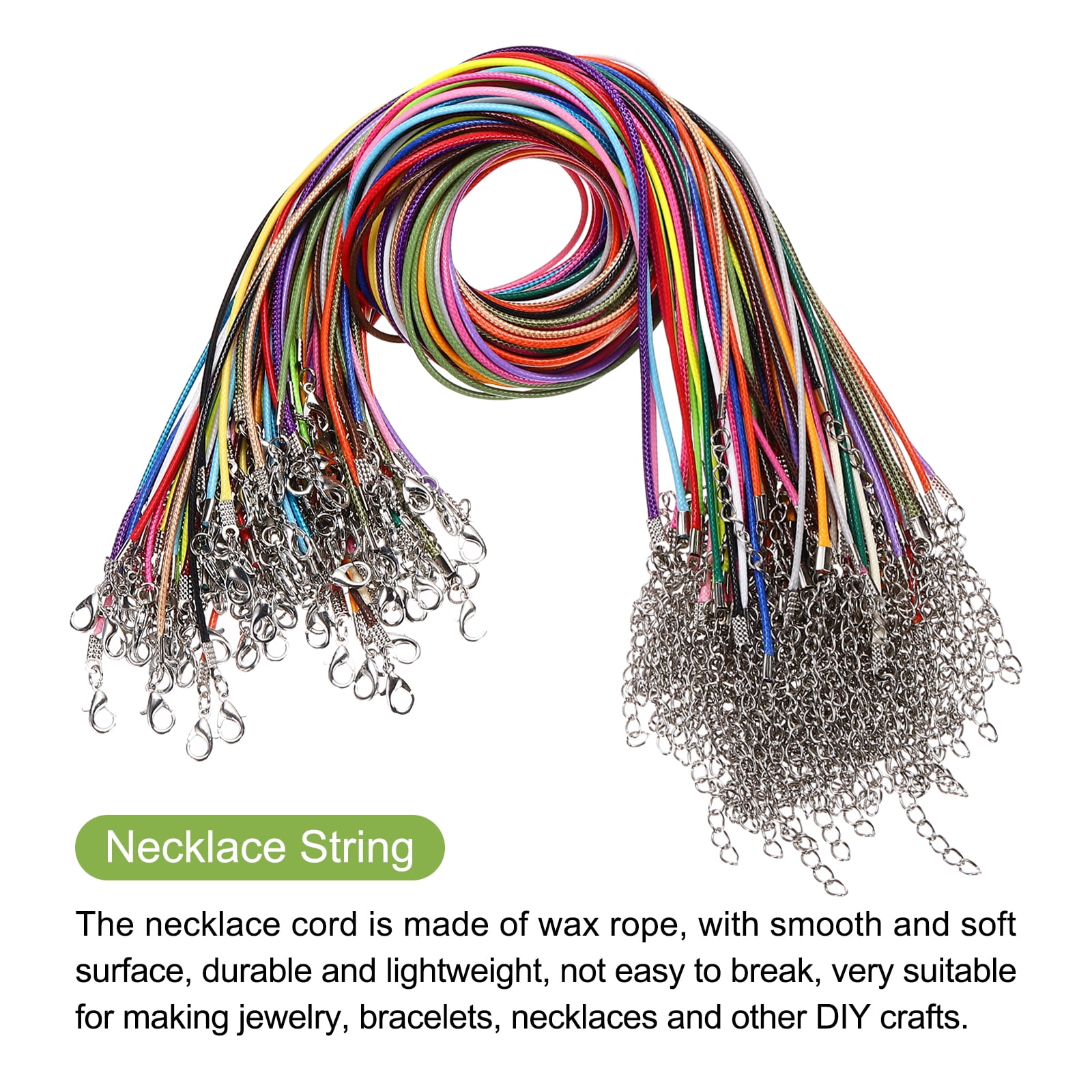 Uxcell 100pcs 18 Inch Waxed Necklace Cord, Bulk Necklace String with Clasp 1.5mm Waxed Leather Cord Rope for Jewelry Making,Mixed Colors