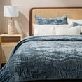 thumbnail image 5 of EVERGRACE Luxury Velvet Quilt King Size, Ultra Soft Wave Crushed Velvet Bedding Set, Lightweight Quilted Comforter Set for All Season, Oversized Bedspread Coverlet with 2 Shams, Stormy Blue, 5 of 8