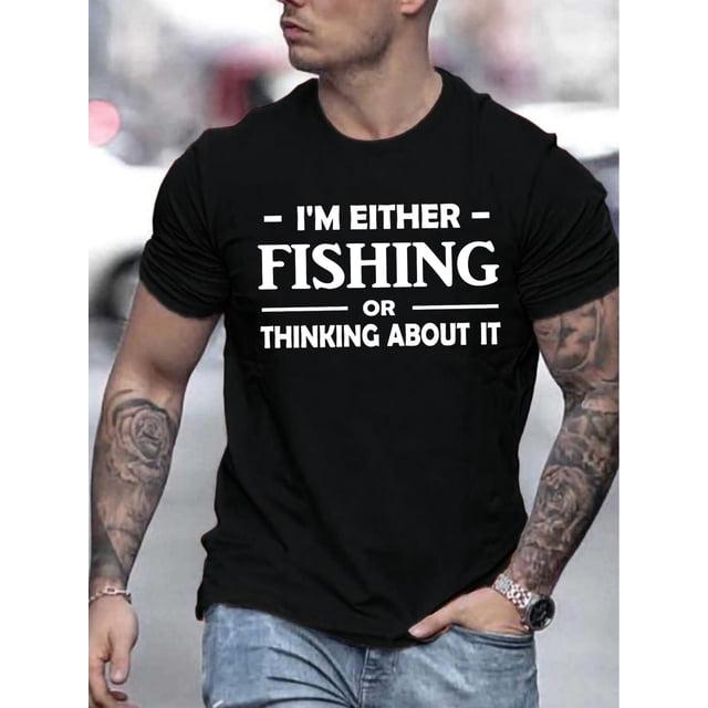 Camiseta gráfica de moda para hombre: camiseta informal de cuello redondo con estampado exclusivo "I'm Fishing", lavable a máquina, ideal para el verano, manga corta, corte regular, ideal para uso dia