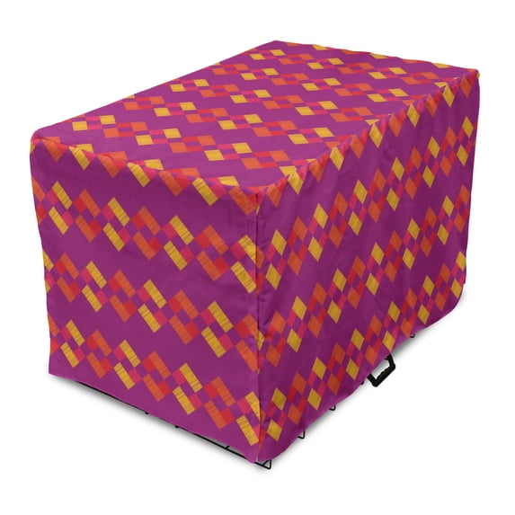 Abstract Dog Crate Cover, Colorful Geometric Pattern with Hatched Squared Motif Print, Easy to Use Pet Kennel Cover Small Dogs Puppies Kittens, 7 Sizes, Dark Magenta Multicolor, by Ambesonne