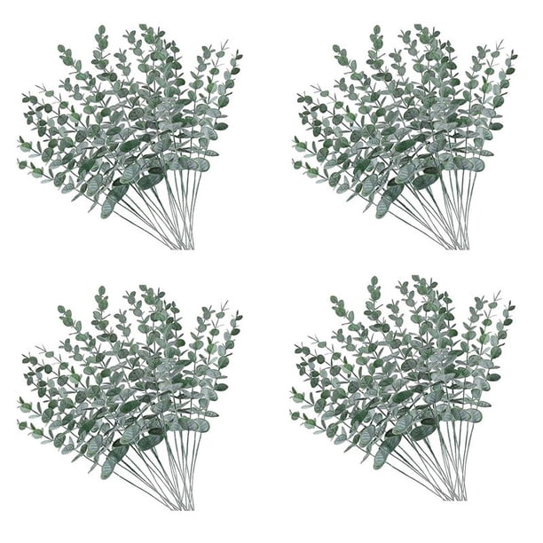 80 Piezas Tallos de Eucalipto Artificiales Hojas Falsas Ramas de Plantas de Eucalipto Verde Gris Falso Tallos para Boda