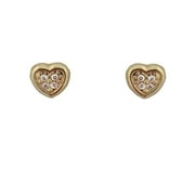 18k Solid Yellow Gold Diamond Heart Stud Covered Screw back Earrings