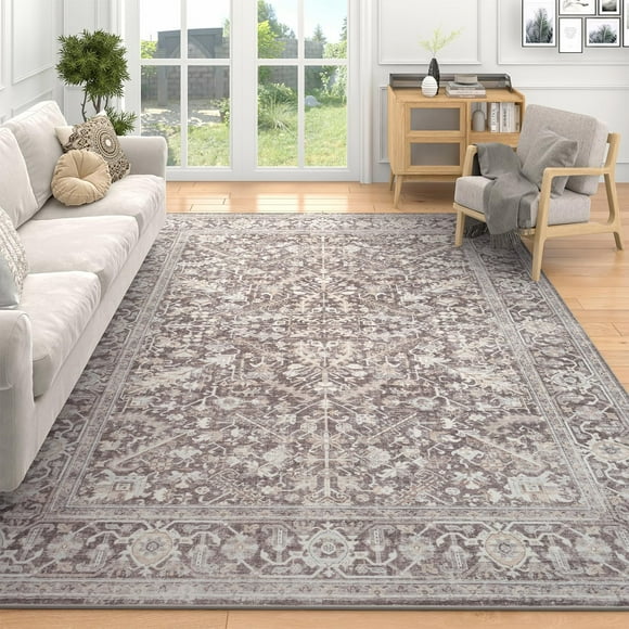 SHILIU-Area Rug for Living Room 8x10 Large Carpet-Machine Washable Vintage Traditional Rugs for Bedroom Dining Room Office Rug Non Slip Retro Taupe