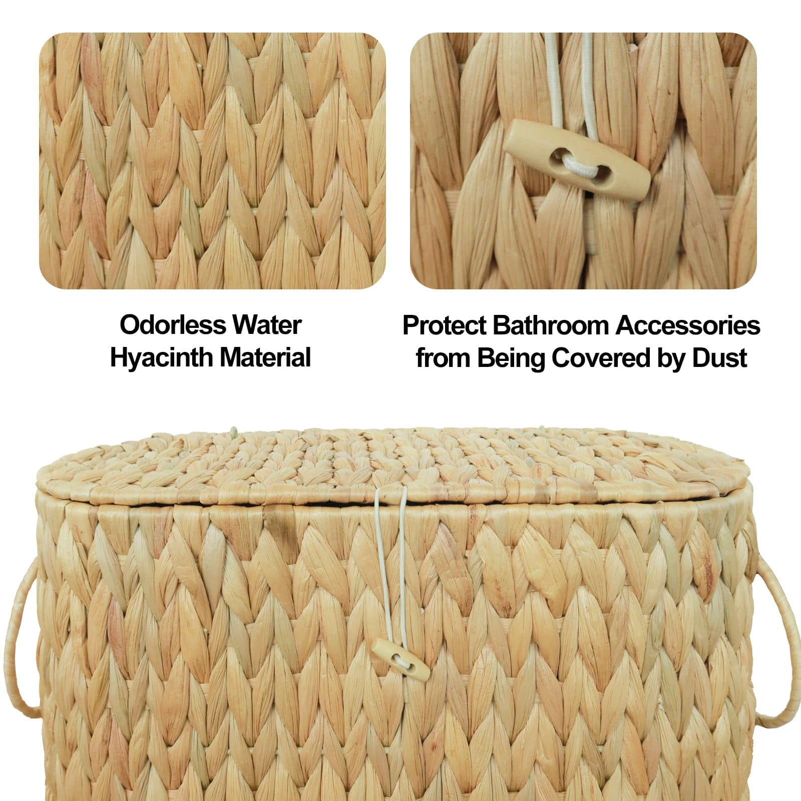 Toilet Paper Basket With Lid Wicker For Bathroom Organizers And Storage Holds Up To 6 Mega Rolls  Decorative Hand-woven Rattan Decor Accessories Water Hyacinth