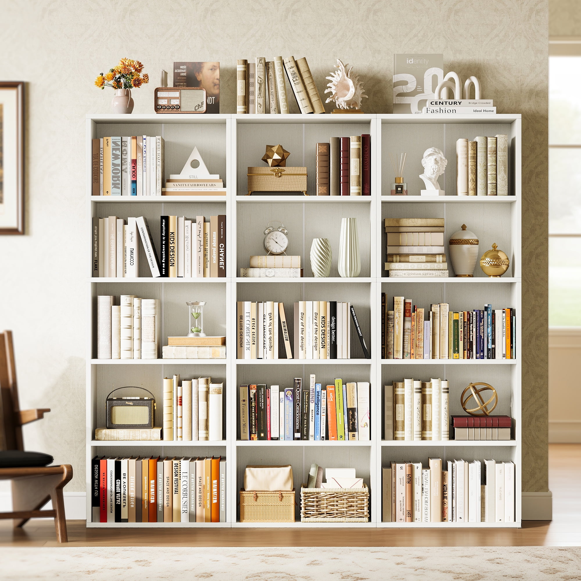 Casacomoda Tall Bookcase, Bookshelf, 5-Tier Display Storage Shelf, Space-Saving Bookshelf for Living Room, Bedroom, Home Office, White