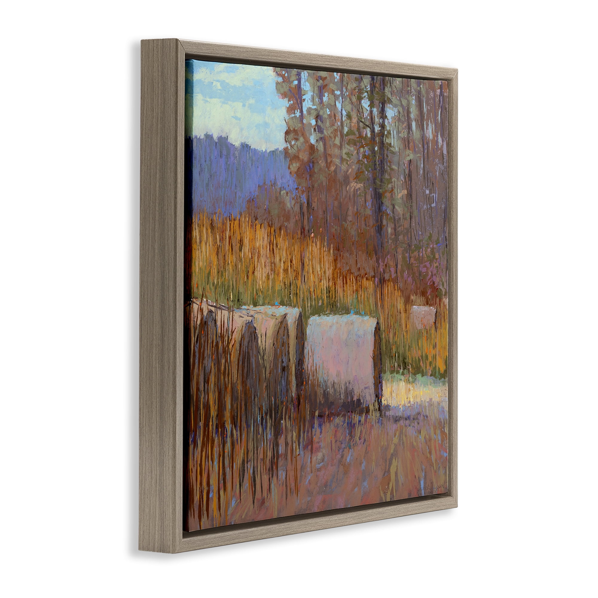 Stupell Industries Country Hay Bales Landscape Painting Brown Floater Framed Canvas Art Print Wall Art, 18 x 18