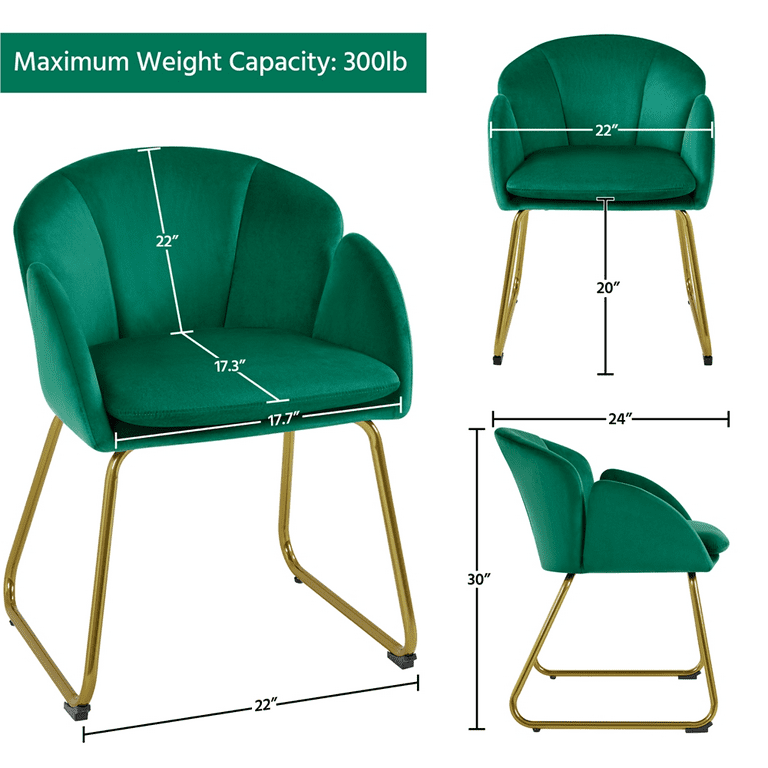 Yaheetech Flower Shape Velvet Armchair Dining Chair with Golden Metal Legs for Living Room Green