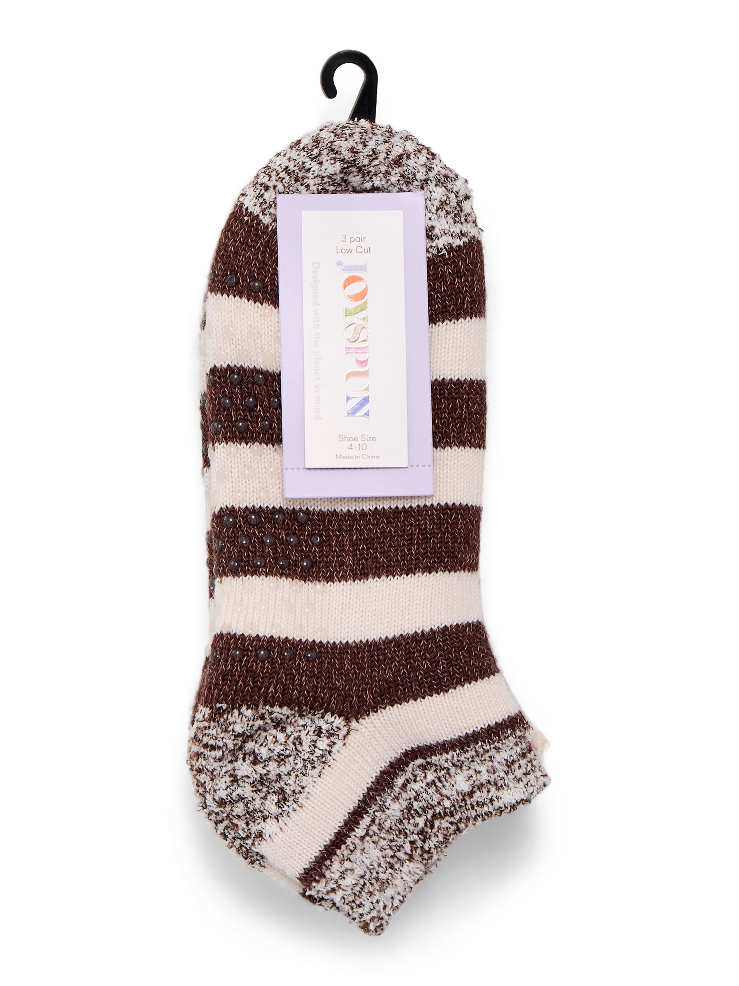 Joyspun Women's Double Layer Low Cut Lounge Socks, 3 Pack, Shoe Sizes 4-10