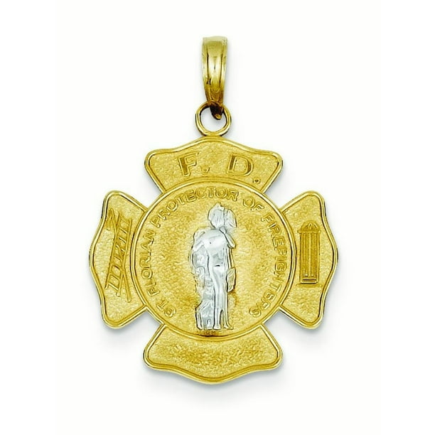 JewelryWeb - 14k Yellow Gold Two -tone Saint Florian Medal Pendant - 2.