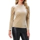 thumbnail image 1 of INSPIRAR CHIC Blusa de terciopelo metálico con brillo y cuello alto de manga abullonada S Beige, 1 of 6