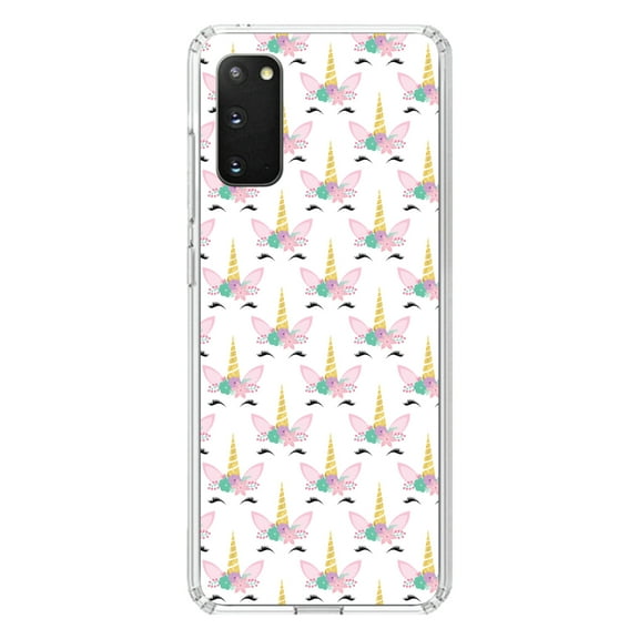 DistinctInk Clear Shockproof Hybrid Case for Galaxy S20 / S20 5G (6.2" Screen) - TPU Bumper, Acrylic Back, Tempered Glass Screen Protector - Pastel Unicorn Pattern - White Pink Teal