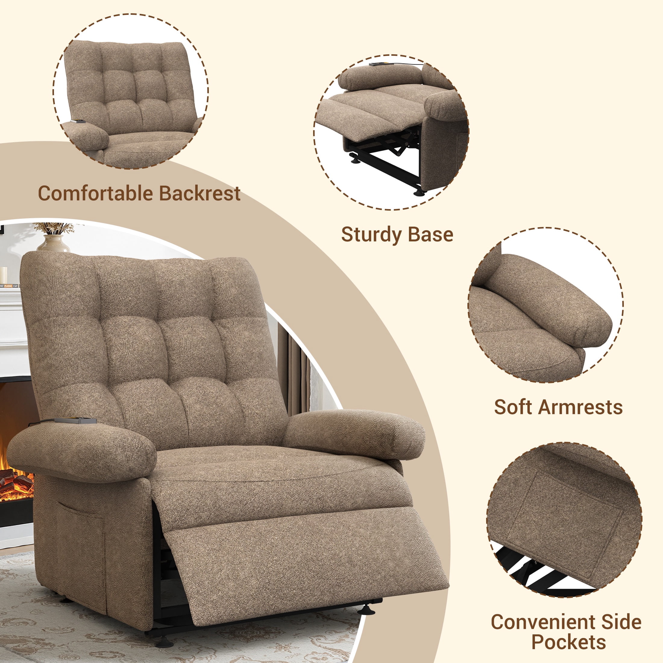 UHOMEPRO Small Electric Recliner Chair for Seniors, Compact Recliner for Small Spaces with Wider Seat Comfort, Easy Remote Control, Adjustable Backrest & Footrest