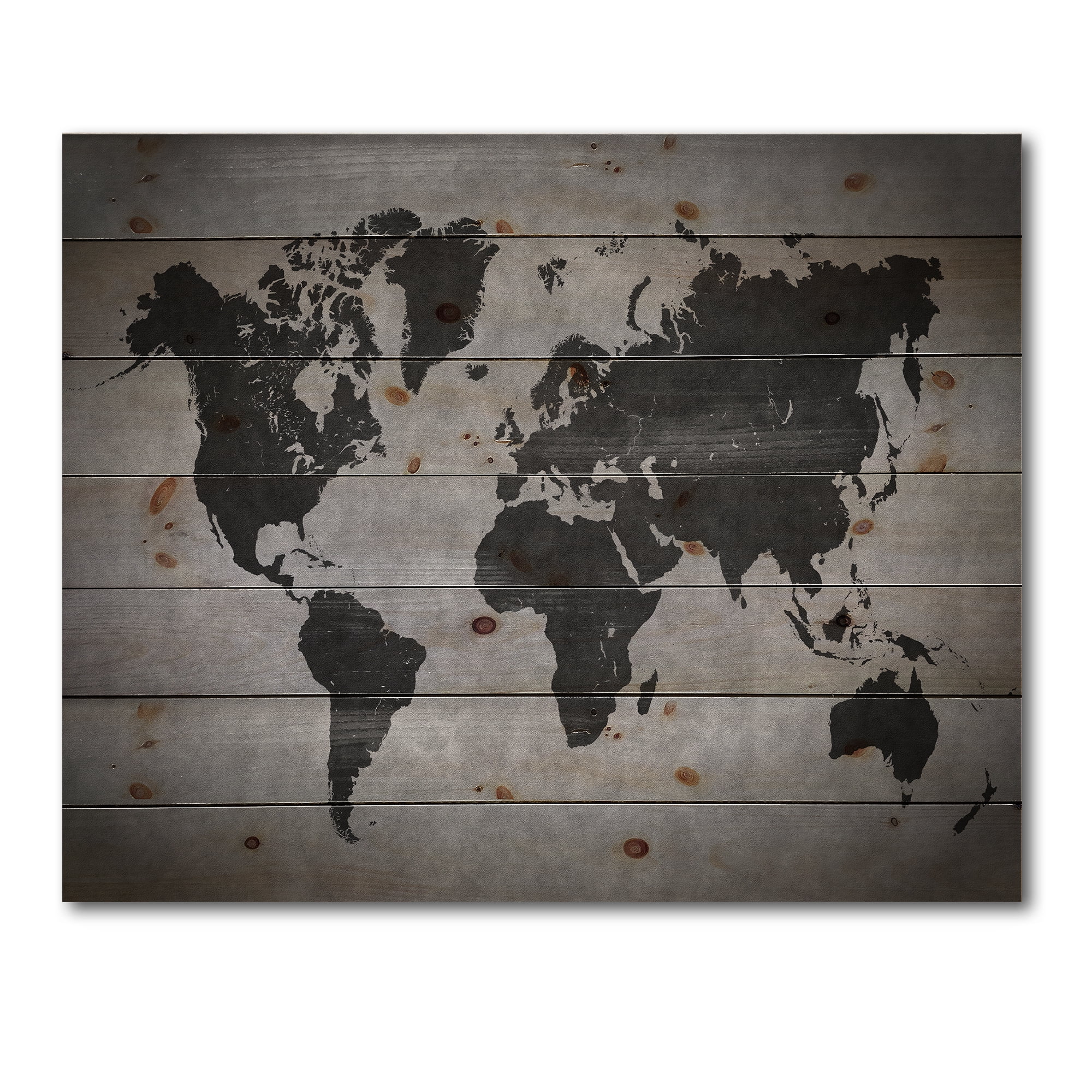 Designart 'Ancient World Map IX' Vintage Print on Natural Pine Wood
