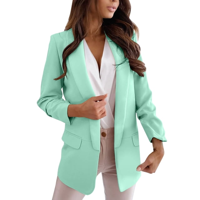 Ladies Work Suit Solid Color Blazer Comfy Loose Blouse V Neck Cardigan Button Down Pockets Jacket Single Breasted Outwear